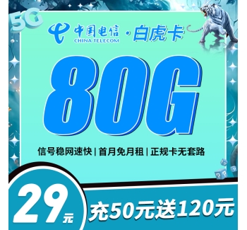 卡世界电信白虎卡29元80G